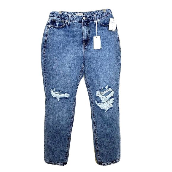 Good American Good Classic Denim Distressed Jeans Size 30 NWT Acid Wash - Picture 2 of 11